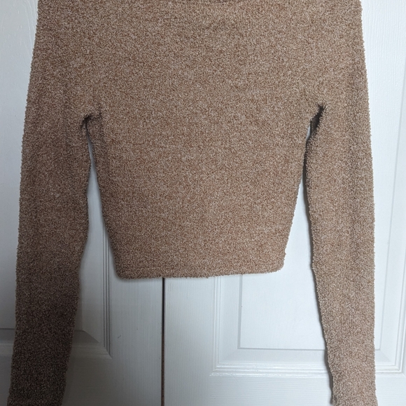 fuzzy brown cinch cropped long-sleeve - Picture 3 of 3